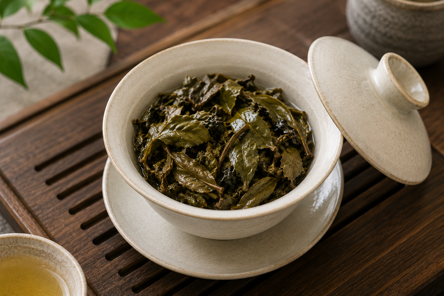Loose leaf oolong tea leaves for traditional gongfu tea preparation