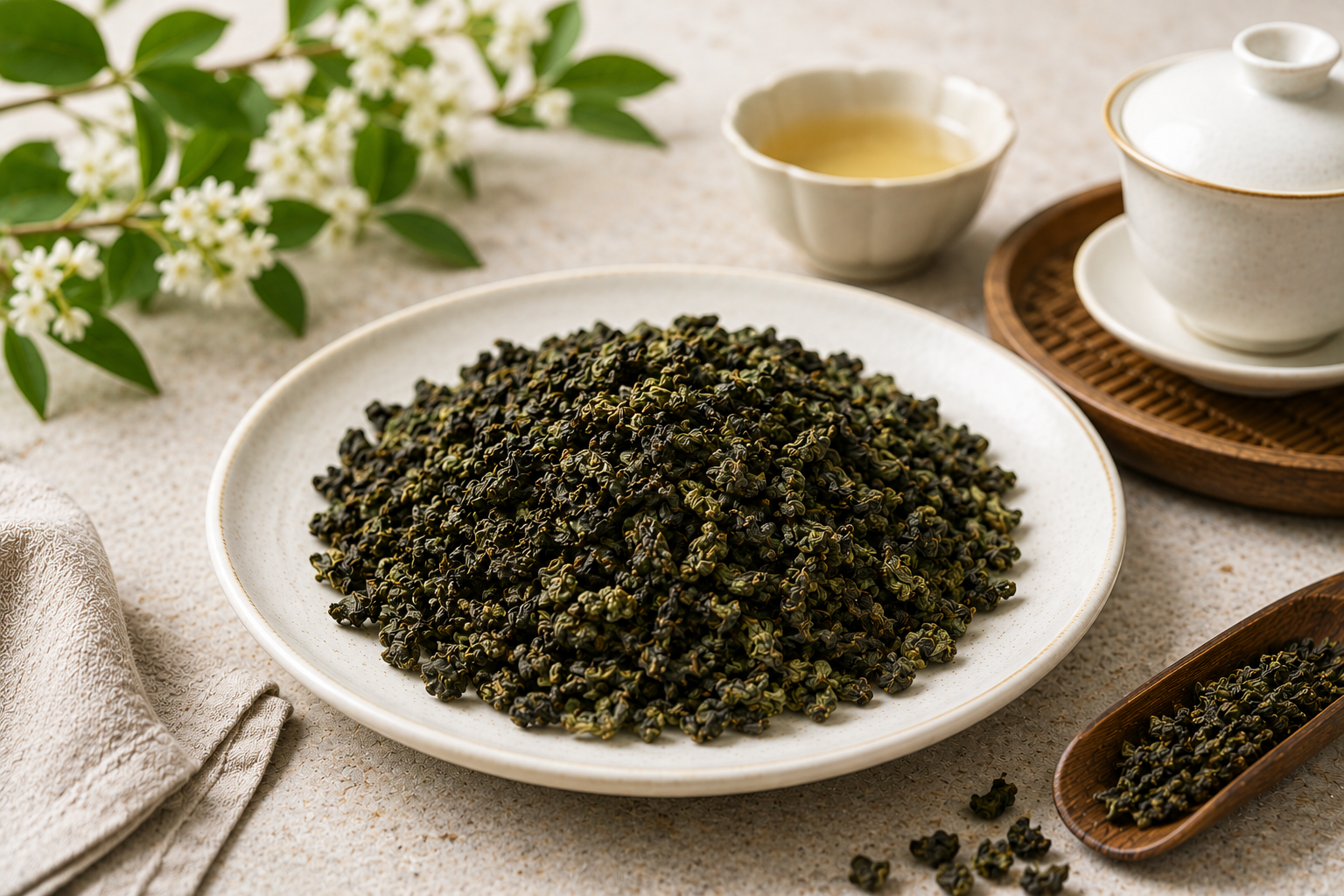 Oolong tea leaves for aromatic gongfu-style tea preparation