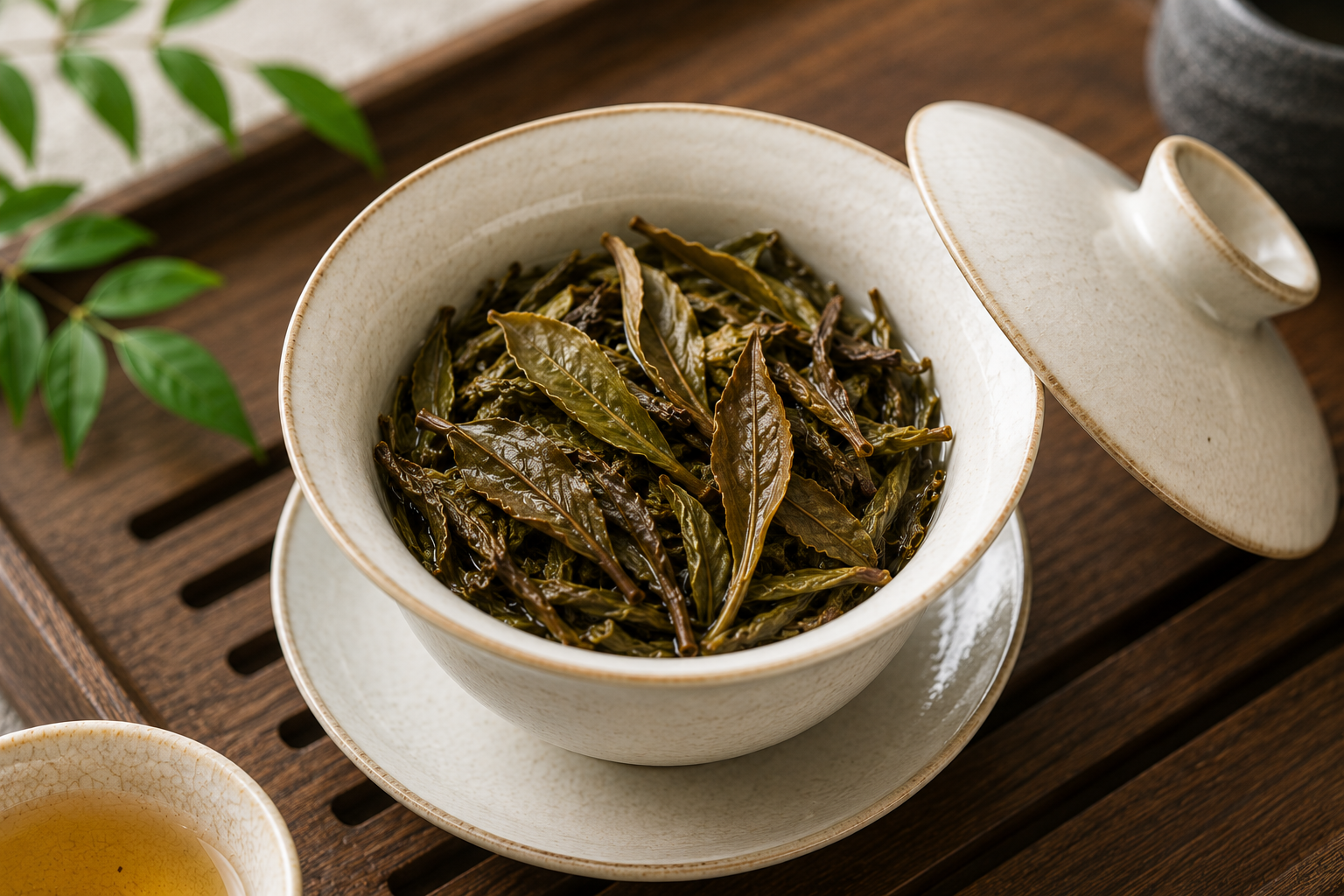 Loose leaf Sheng Pu-erh tea prepared for raw pu-erh gongfu brewing