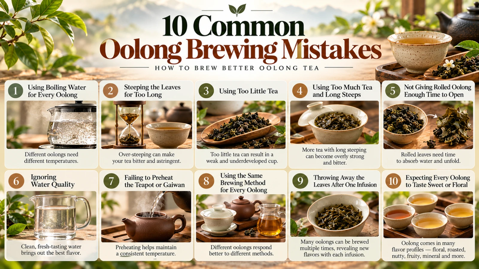Chinese oolong tea leaves being prepared for brewing showing most common brewing mistakes