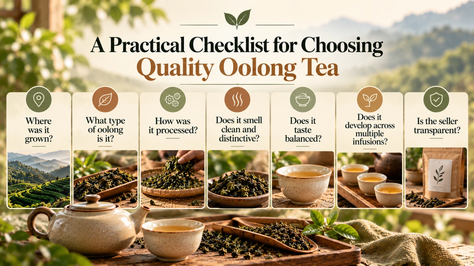 - Different oolong tea leaves showing variations in color and shape