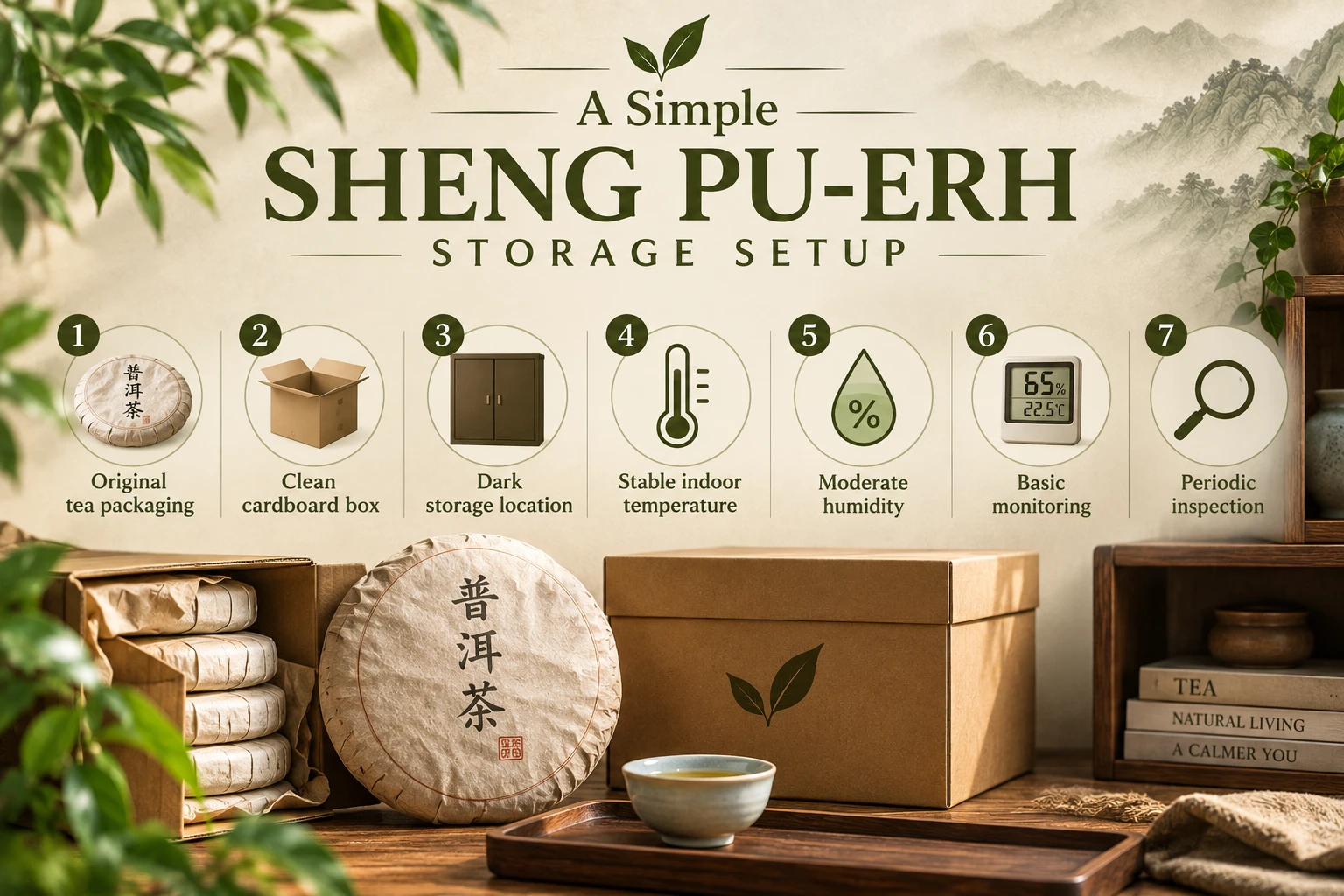 A Simple Sheng Pu-erh Storage Setup.png Storage materials commonly used for Sheng Pu-erh tea