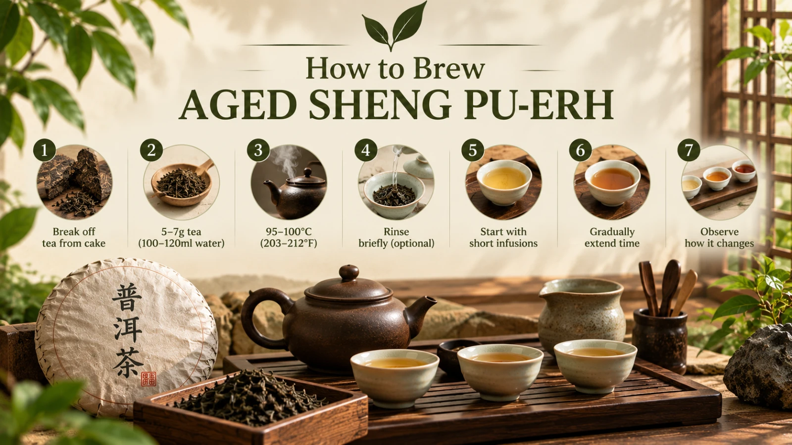Aged Sheng Pu-erh brewed in a traditional gaiwan