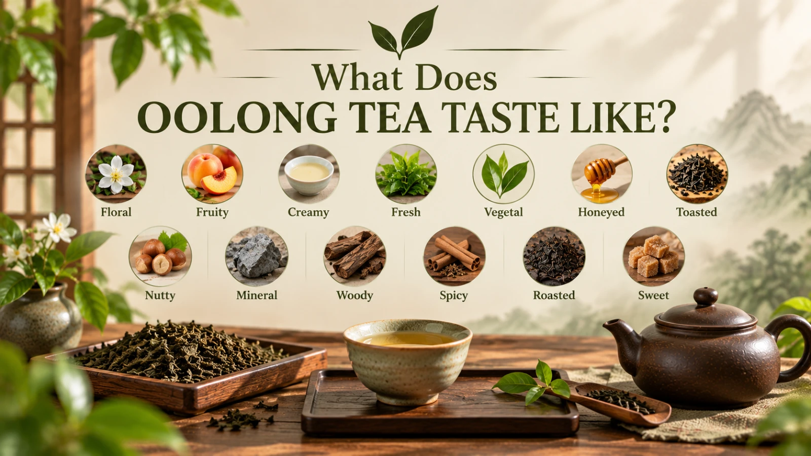brewed-oolong-tea-taste-profile..png Oolong tea prepared using a traditional gongfu brewing method showcasing the highly variable taste profile