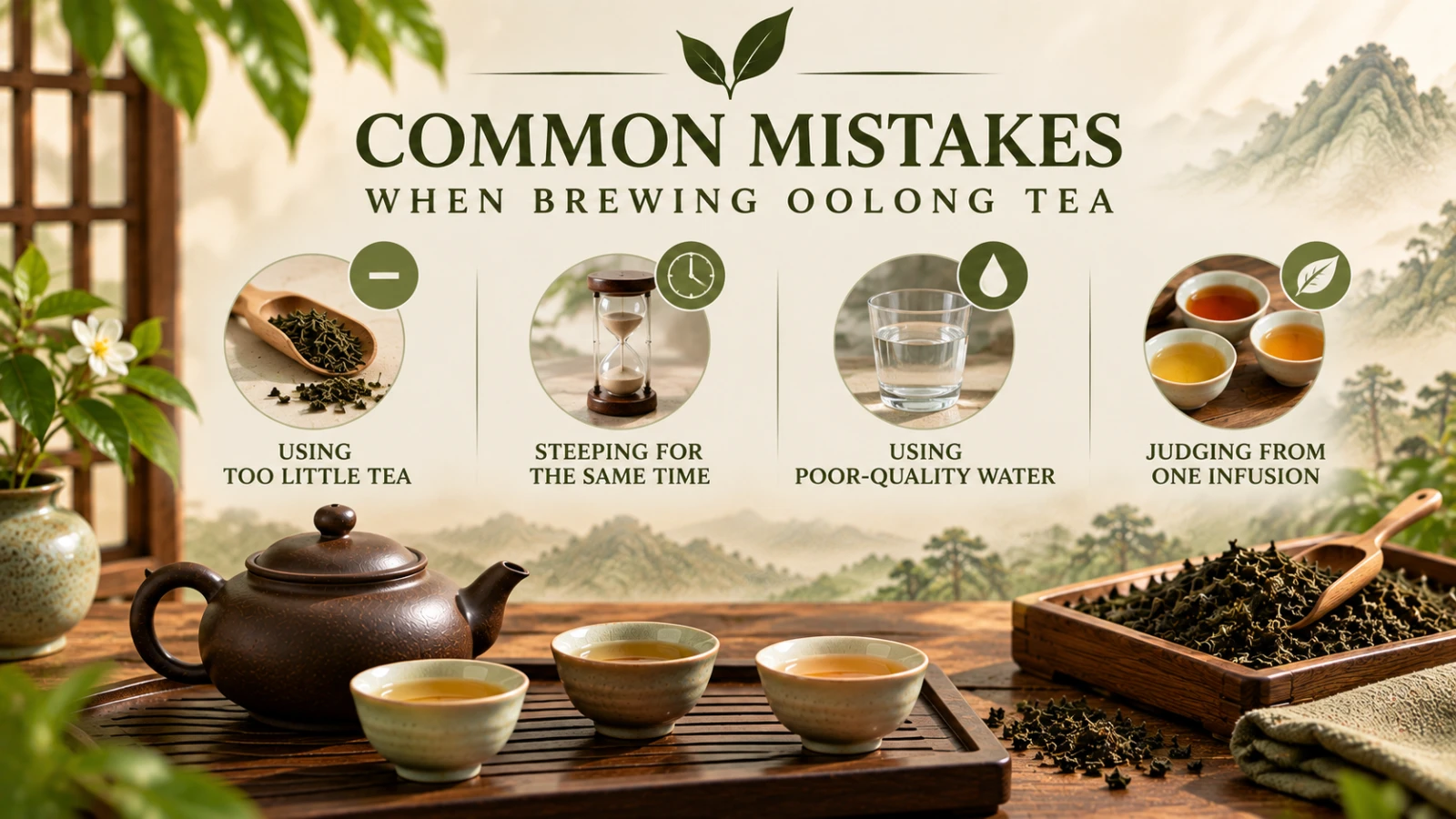 common-mistakes-when-brewing-oolong-tea.png Rolled oolong tea leaves and opened leaves after brewing and common mistakes to avoid