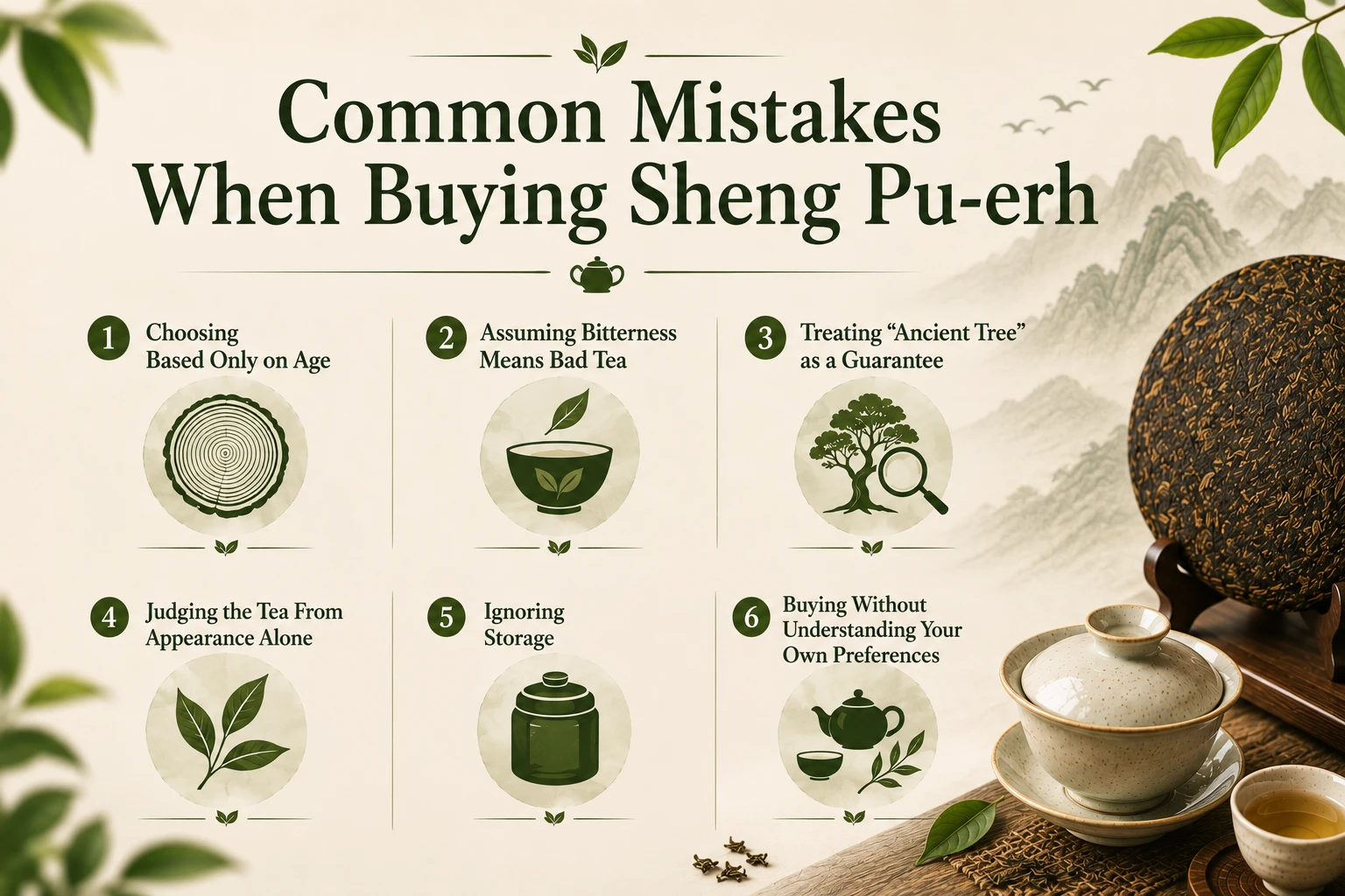 Common Mistakes when buying Sheng Pu-erh.png Sheng Pu-erh brewed in a traditional gaiwan for tea evaluation