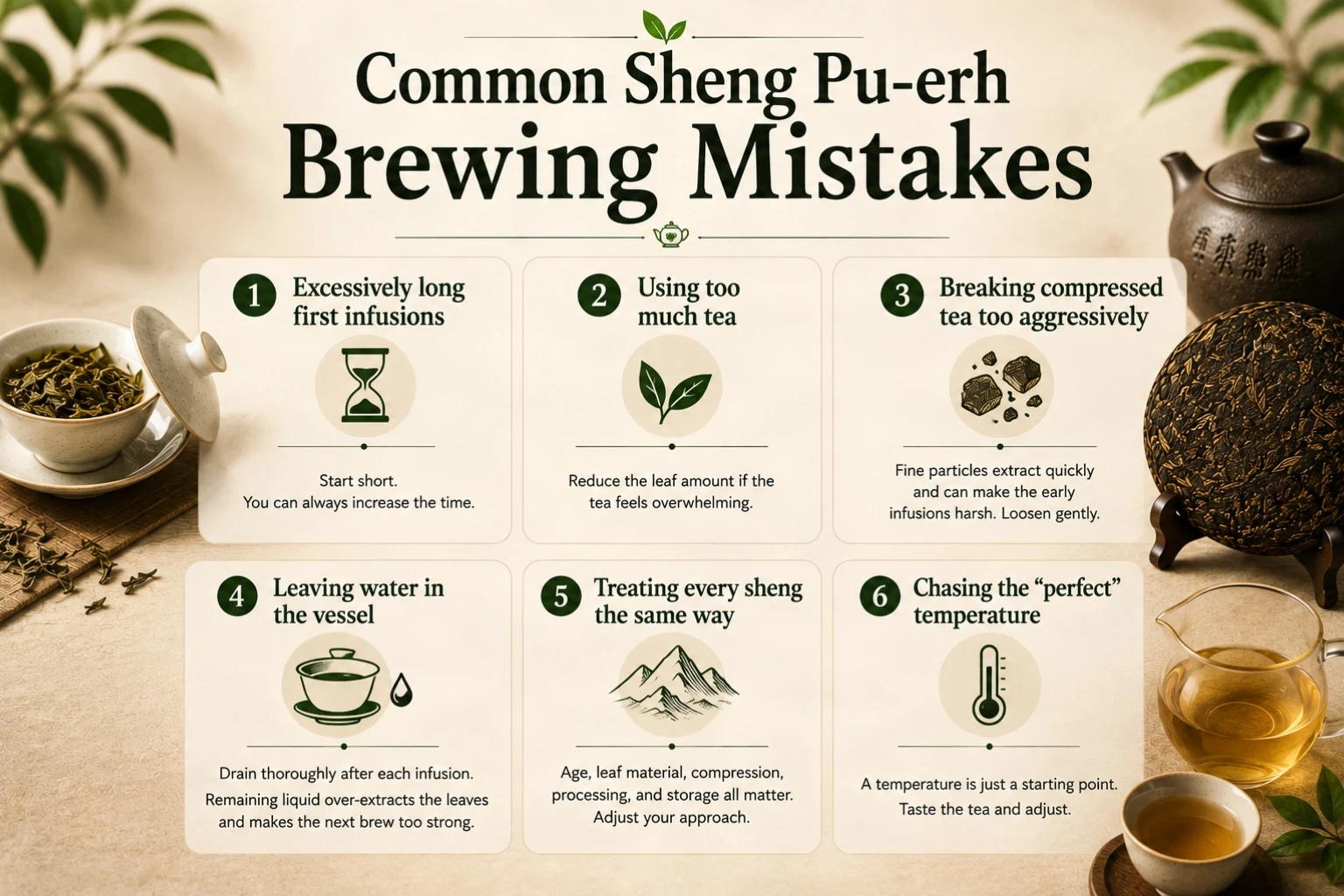 Steps for brewing Sheng Pu-erh tea from rinsing to multiple infusions