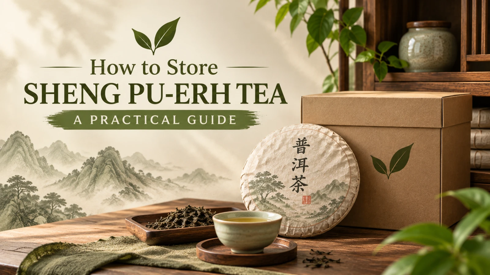 Sheng Pu-erh tea cake stored in its original paper wrapper