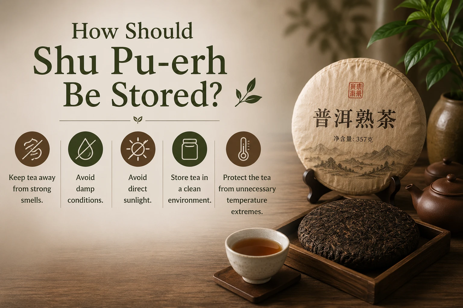 proper-shu-pu-erh-storage.png How to store Shu Pu-erh tea properly using clean, dry storage away from sunlight and strong odors