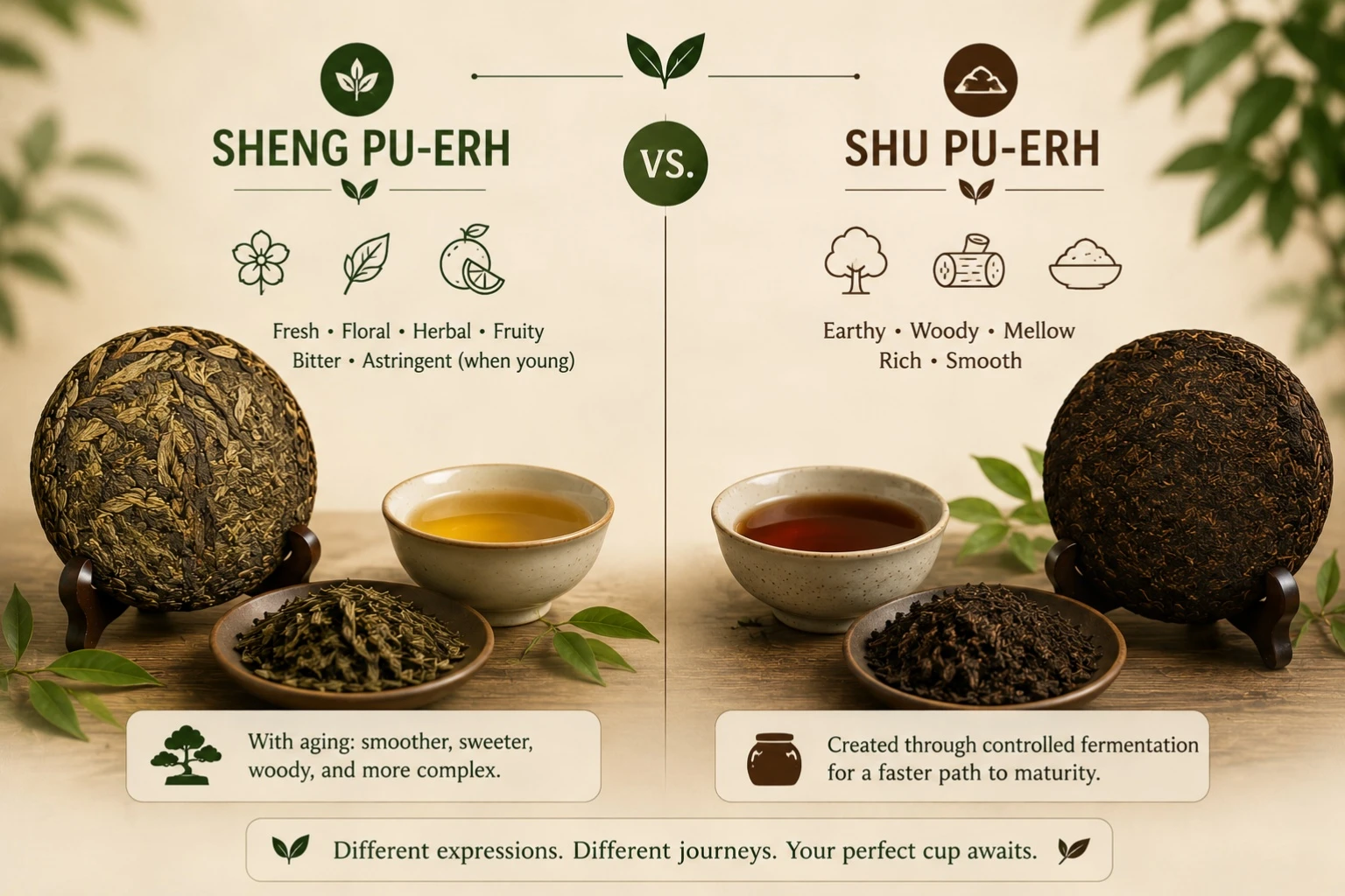 sheng-vs-shu-puerh.jpg Visual comparison of Sheng Pu-erh and Shu Pu-erh tea