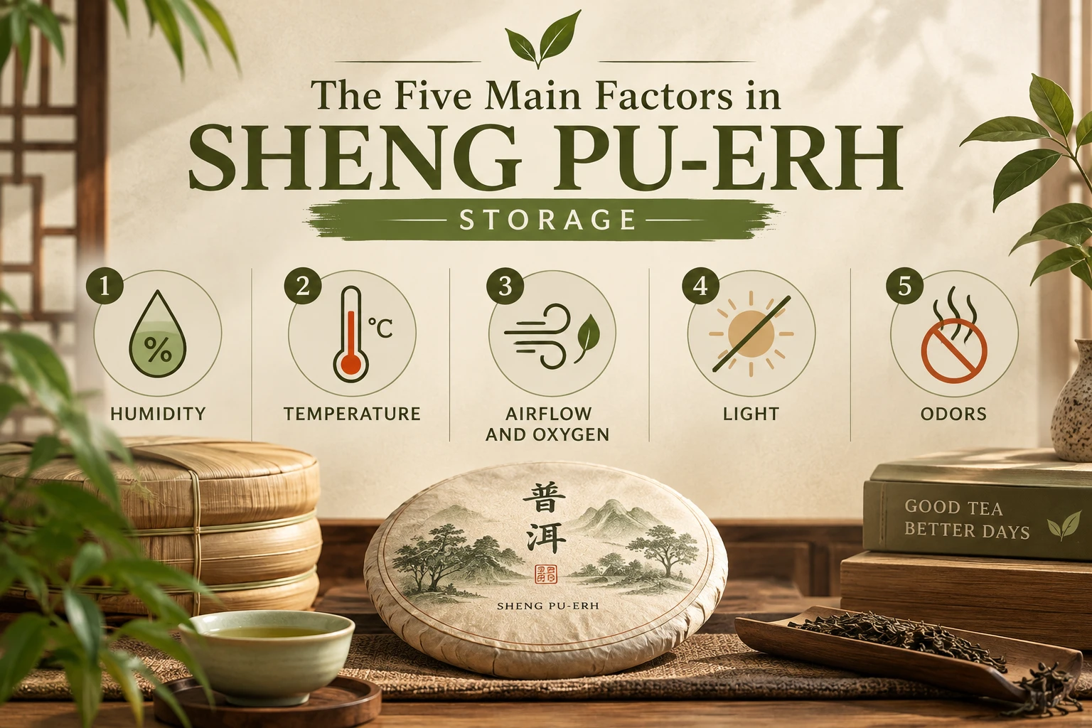 The Five Main Factors in Sheng Pu-erh Storage.png Proper home storage environment for Sheng Pu-erh tea