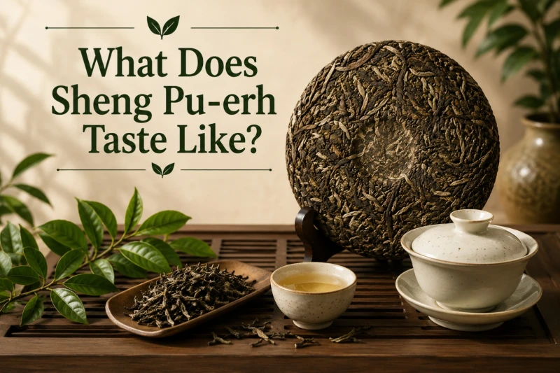 Young Sheng Pu-erh tea leaves brewed in a traditional gaiwan